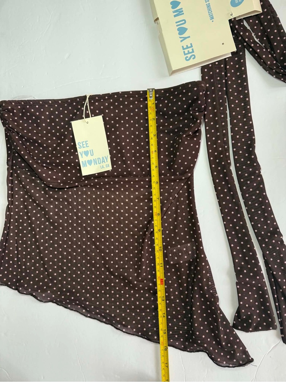 See You Monday Brown Polka Dot Tube Top & Ruffle Mini Skirt Set - Size L - NWT - Picture 5 of 7